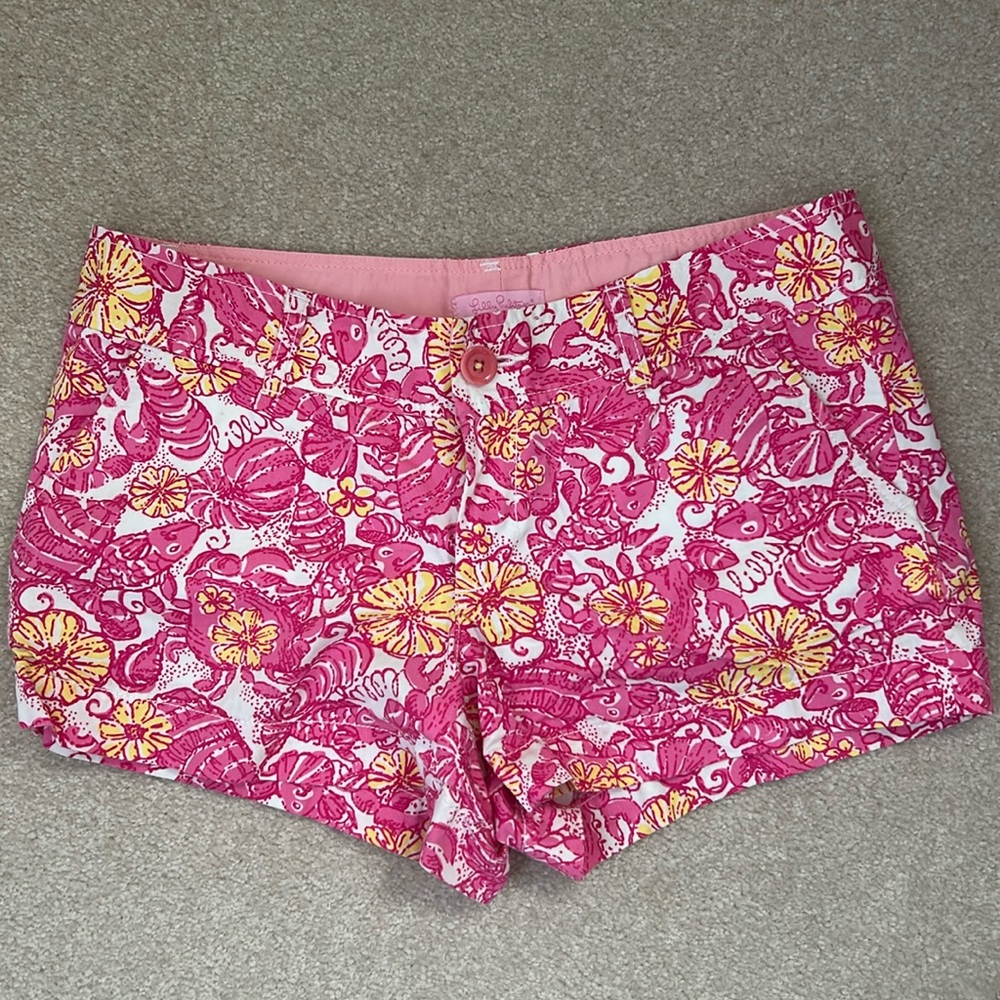 LILLY PULITZER Pink/yellow Shell and fish Print Cotton Shorts - Size 4